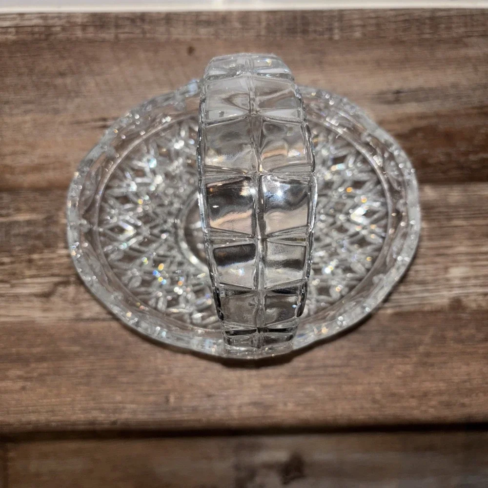 Bohemia Czech Republic Lead Crystal Clear Cut Glass Basket with Handle